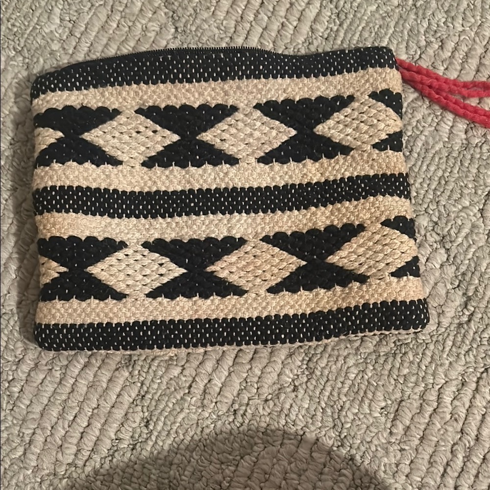 Black And Tan Woven Clutch